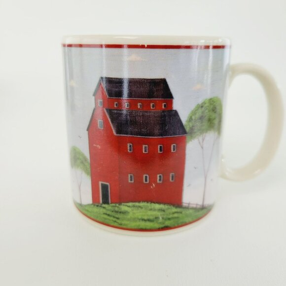 Sakura Warren Kimble Barns Coffee Mug Set of 4 Folk Art Countryside Farm c.1998 - Picture 5 of 9